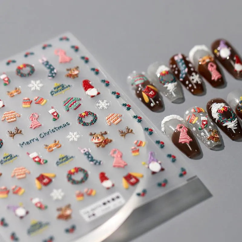 3D Christmas Nail Stickers Snowflakes Christmas Sweater Adhesive Sticker Nail Decals TS3272