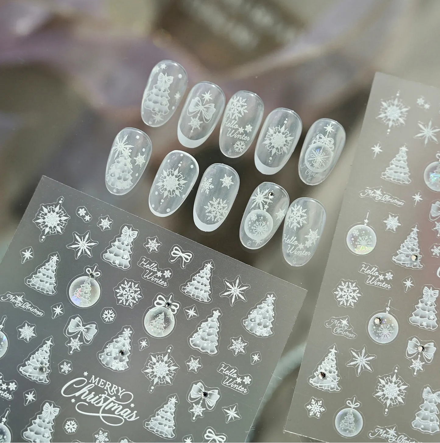 3D Christmas Tree Nail Stickers | Winter Snowflake Ball Nail Art Decals 
