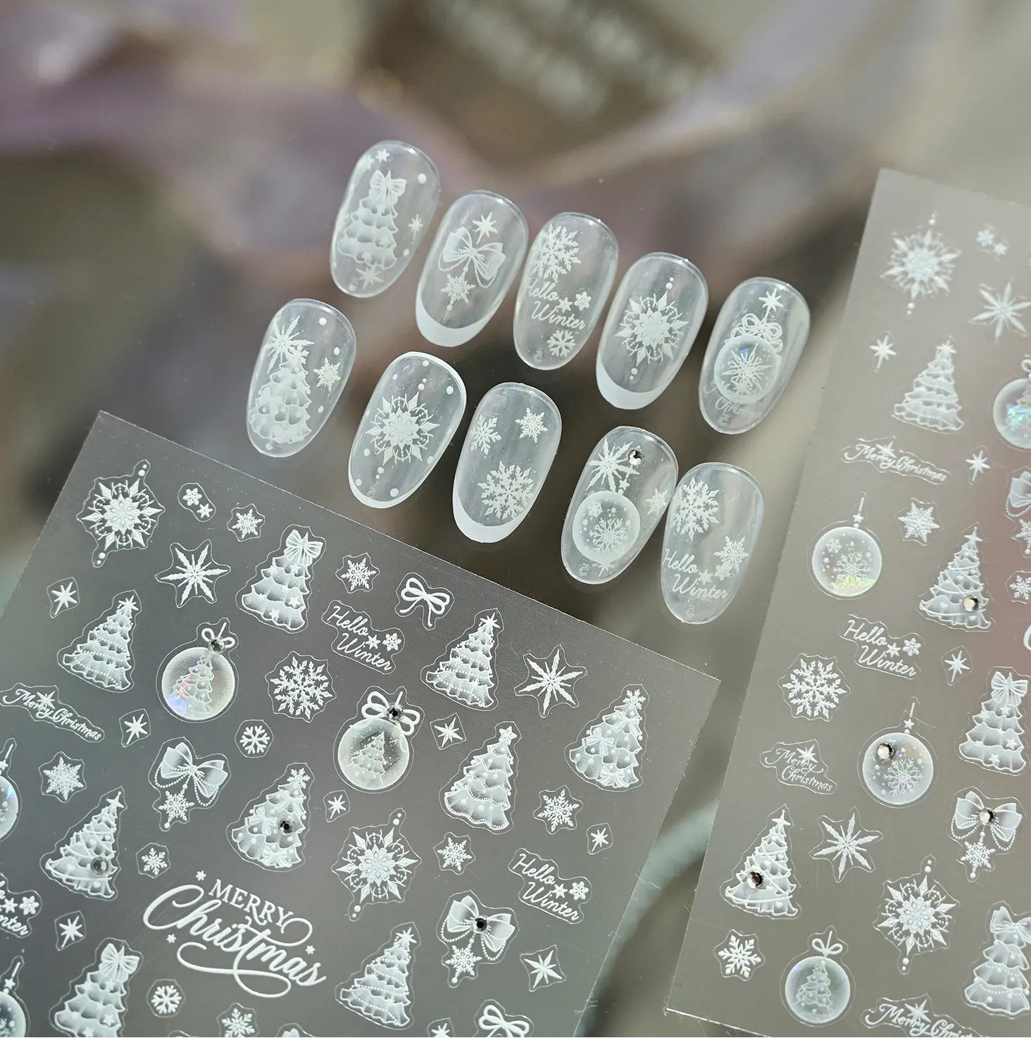 3D Christmas Tree Nail Stickers | Winter Snowflake Ball Nail Art Decals 