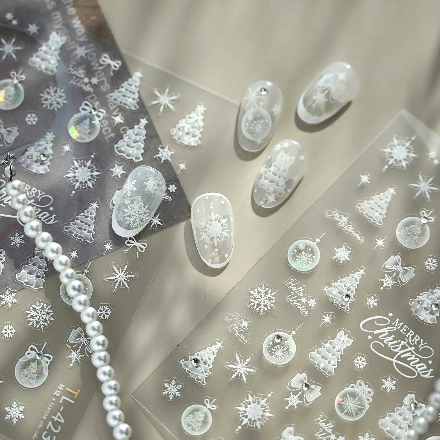 3D Christmas Tree Nail Stickers | Winter Snowflake Ball Nail Art Decals 