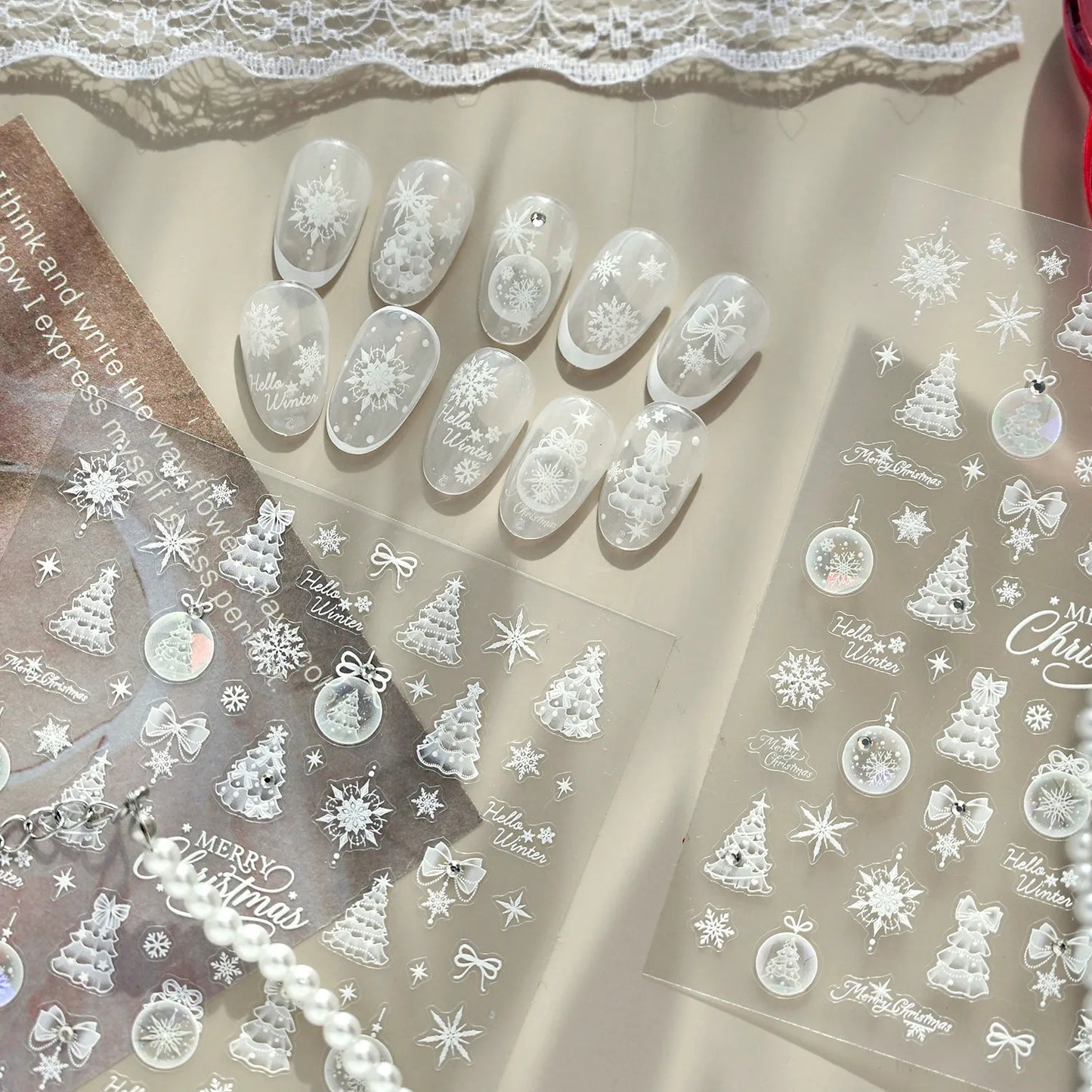 3D Christmas Tree Nail Stickers | Winter Snowflake Ball Nail Art Decals 