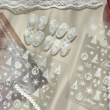3D Christmas Tree Nail Stickers | Winter Snowflake Ball Nail Art Decals 