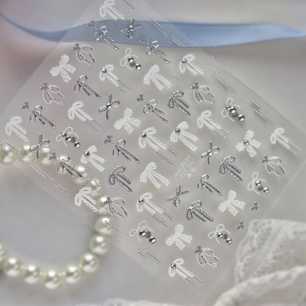 3D Coquette Bow & Pearl Nail Stickers