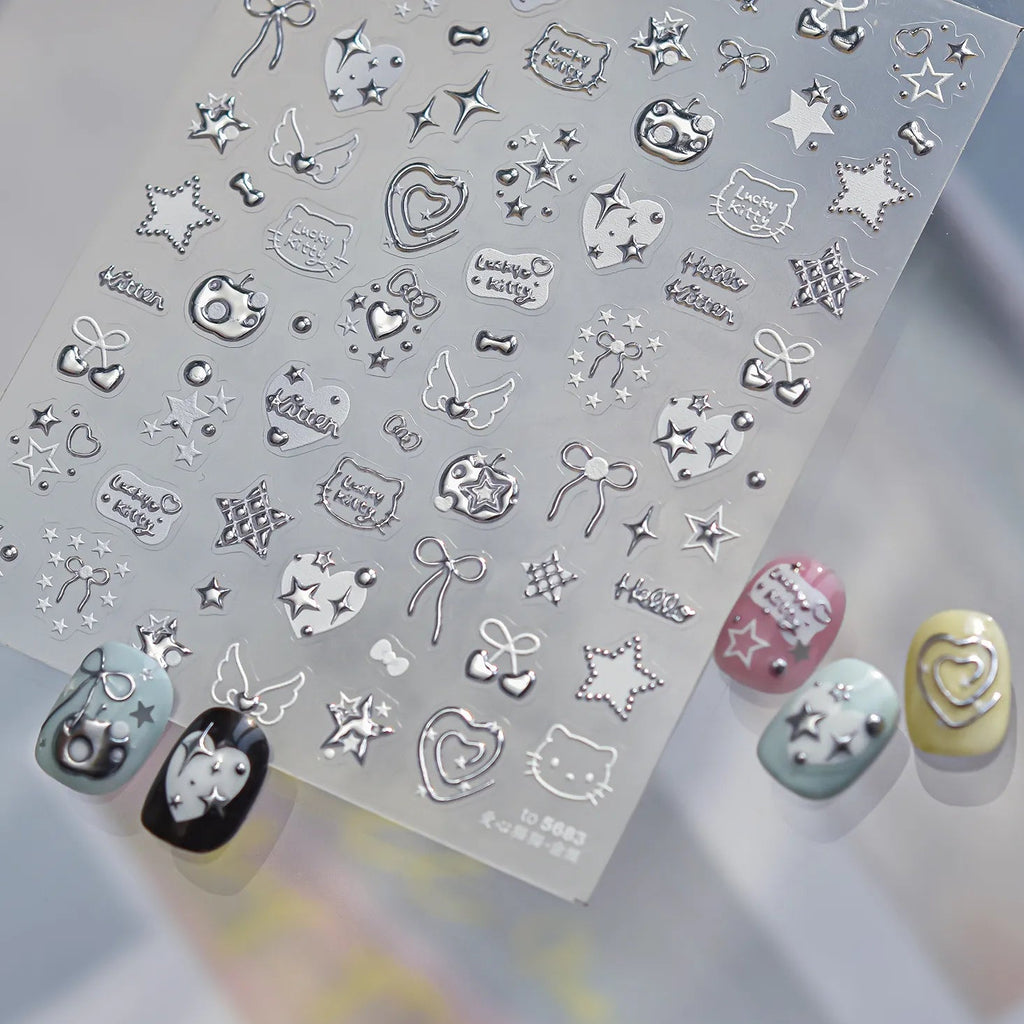 3D Coquette Bow & Pearl Nail Stickers