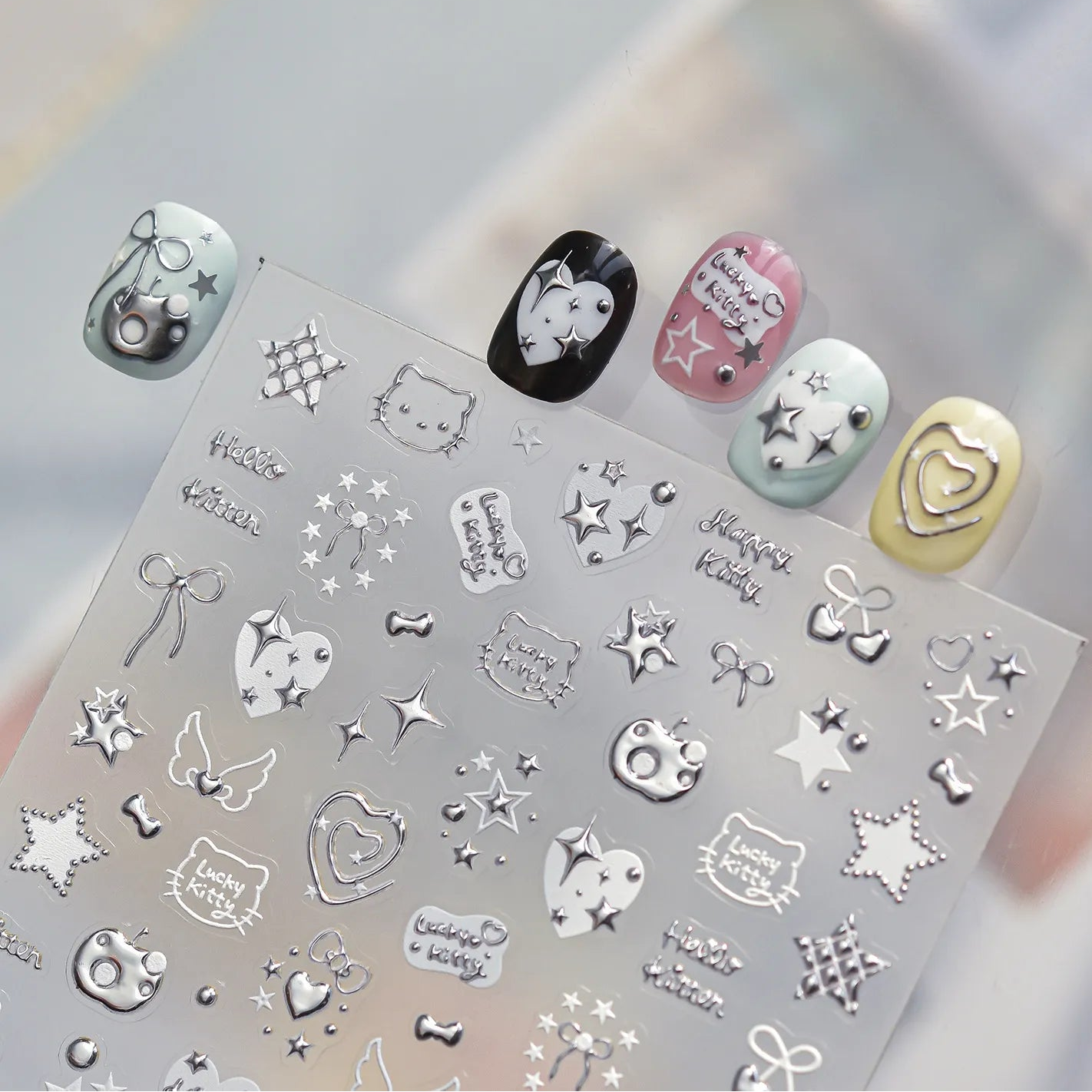 3D Coquette Bow & Pearl Nail Stickers