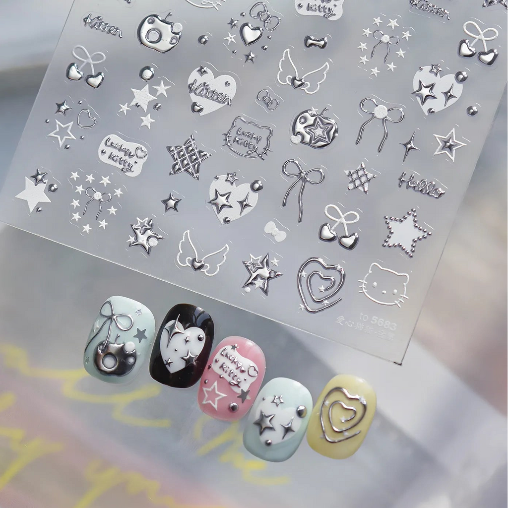 3D Coquette Bow & Pearl Nail Stickers