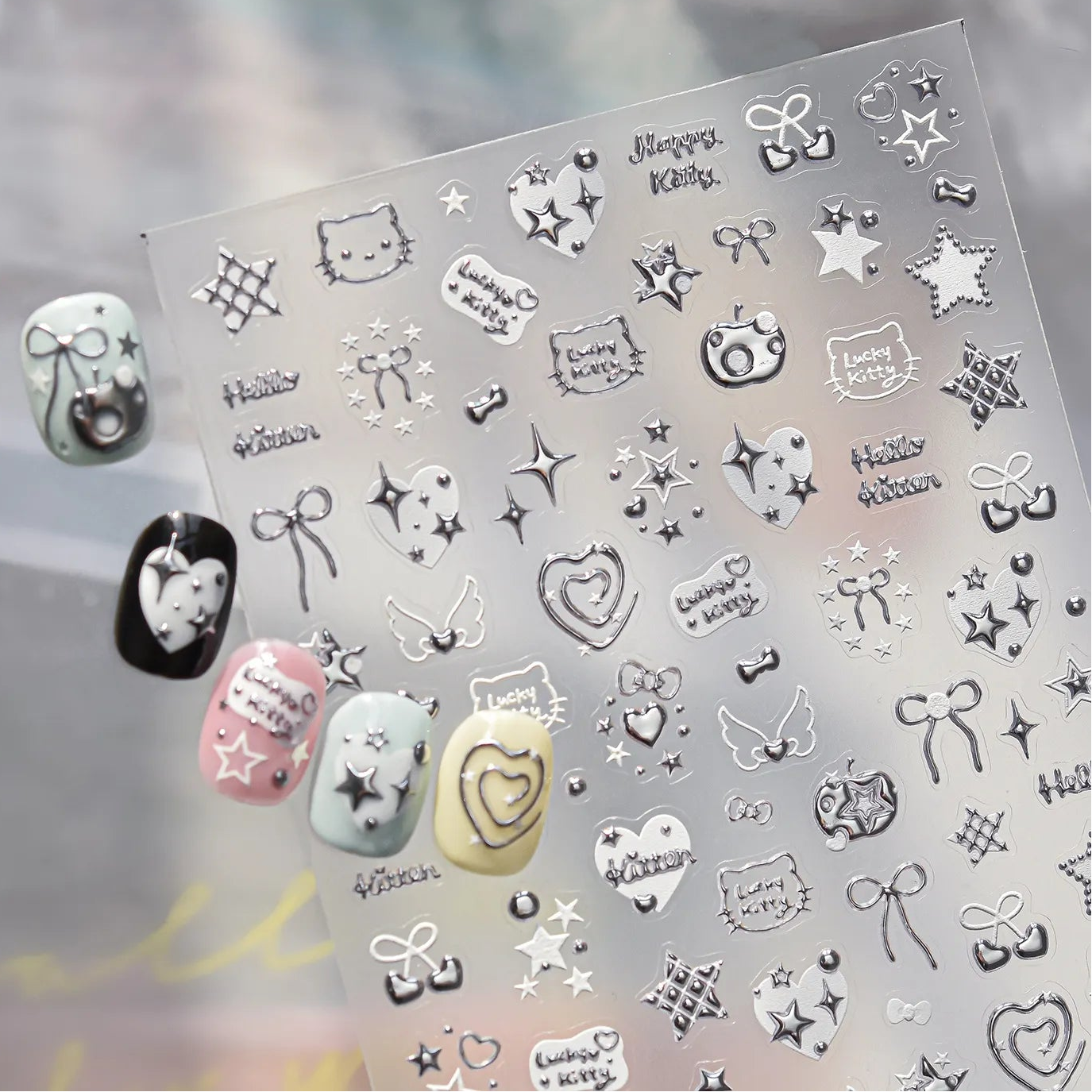 3D Coquette Bow & Pearl Nail Stickers