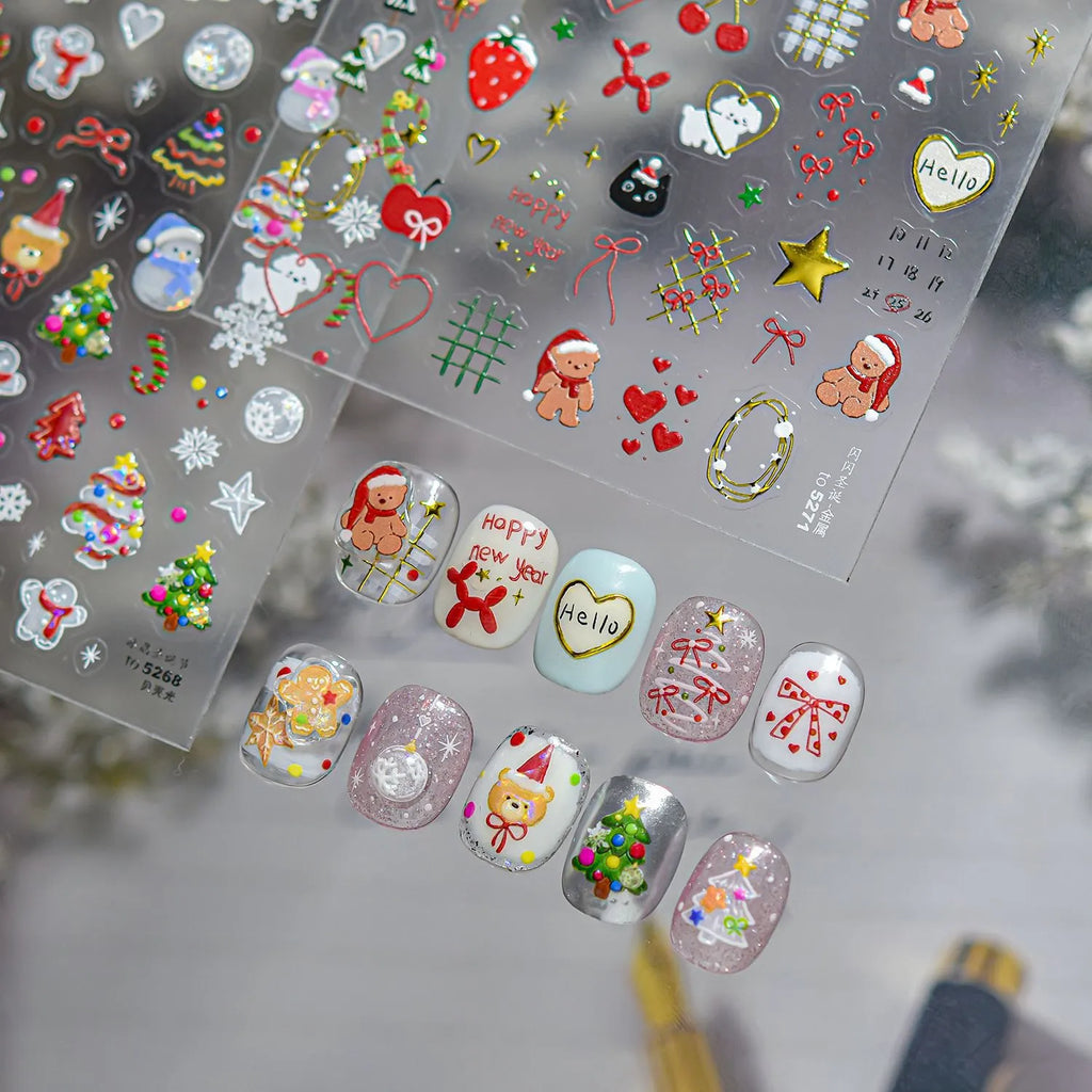 3D Crystal Christmas Nail Stickers | Cute Snowman, Bear & Holiday Decals 5268