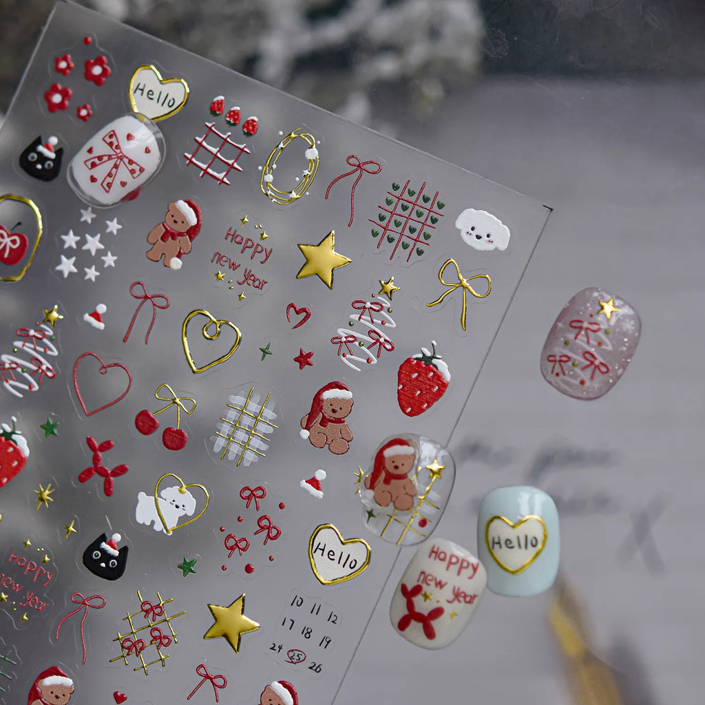 3D Crystal Christmas Nail Stickers | Cute Snowman, Bear & Holiday Decals 5268