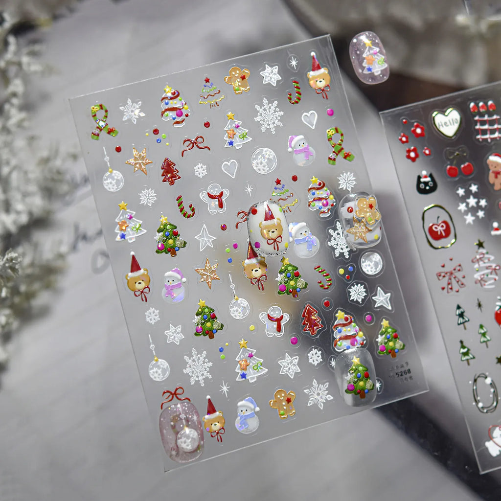 3D Crystal Christmas Nail Stickers | Cute Snowman, Bear & Holiday Decals 5268