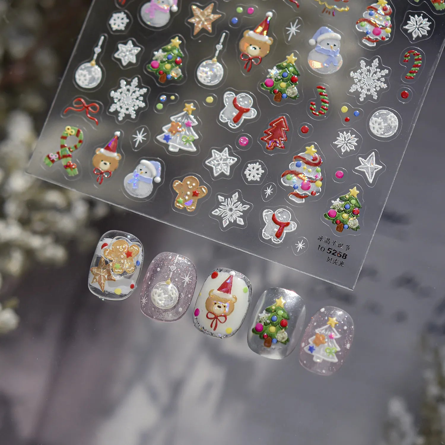 3D Crystal Christmas Nail Stickers | Cute Snowman, Bear & Holiday Decals 5268
