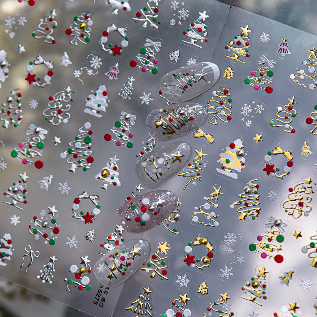 3D Cute Christmas Nail Art Stickers | Santa, Xmas Tree, Bear & Holiday Decal Set