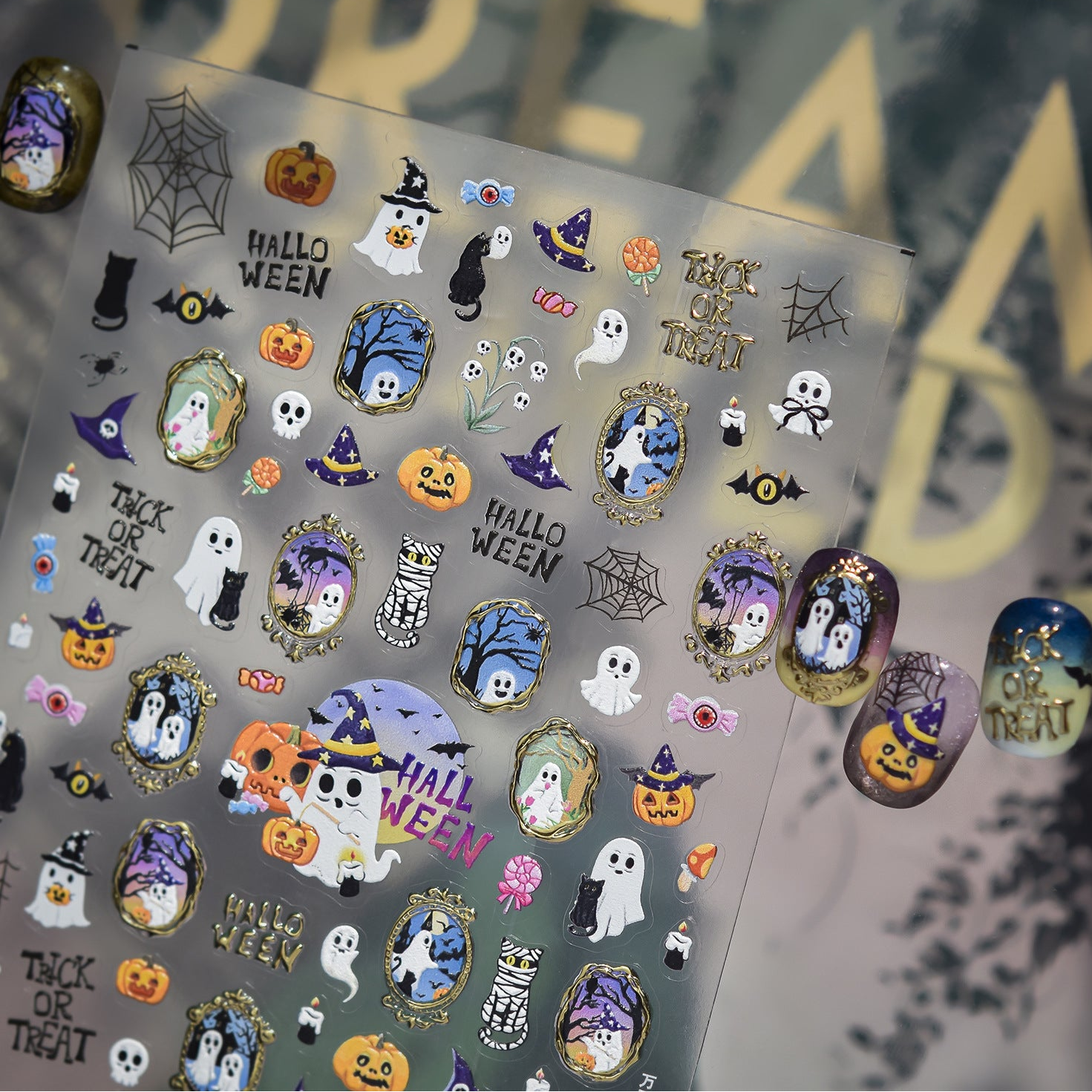 3D Cute Halloween Nail Stickers - Spooky Ghosts,Bats & Pumpkins Decals