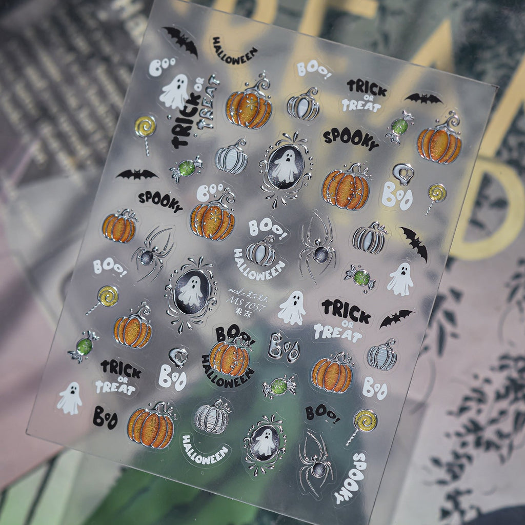 3D Cute Halloween Nail Stickers - Spooky Ghosts,Bats & Pumpkins Decals