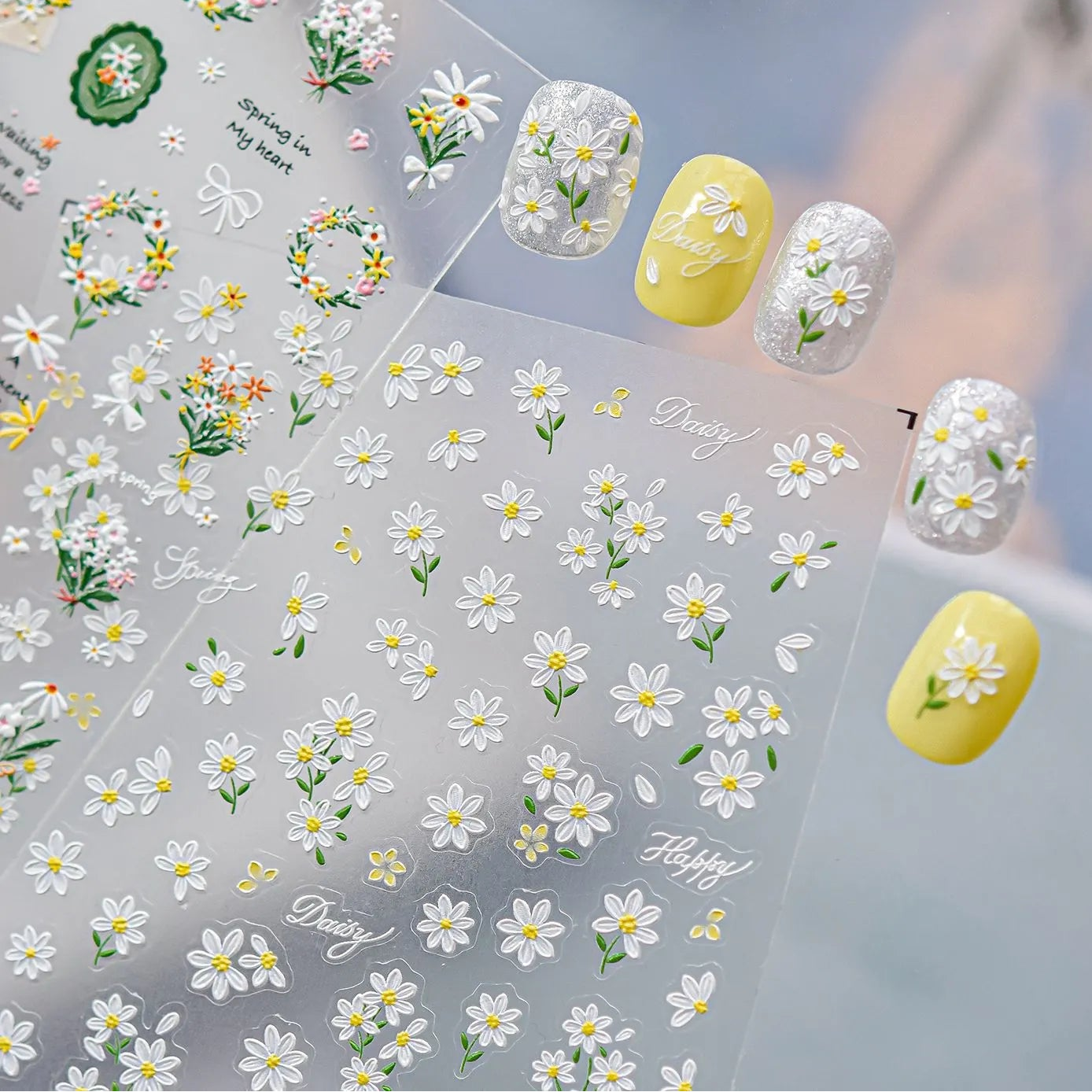 3D Daisy Nail Stickers - Cottagecore Floral Decals