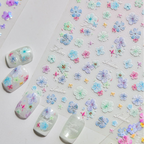3D Embossed Aurora Pastel Floral Nail Stickers | Pressed Flower Decals 5581