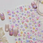 3D Embossed Aurora Pastel Floral Nail Stickers | Pressed Flower Decals 5581