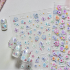 3D Embossed Aurora Pastel Floral Nail Stickers | Pressed Flower Decals 5581