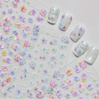 3D Embossed Aurora Pastel Floral Nail Stickers | Pressed Flower Decals 5581