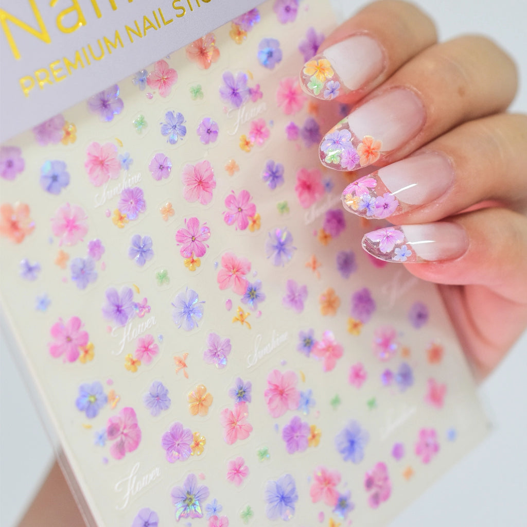 3D Embossed Aurora Pastel Floral Nail Stickers | Pressed Flower Decals 5581