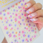 3D Embossed Aurora Pastel Floral Nail Stickers | Pressed Flower Decals 5581