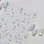 3D Embossed Aurora Pastel Floral Nail Stickers | Pressed Flower Decals 5581