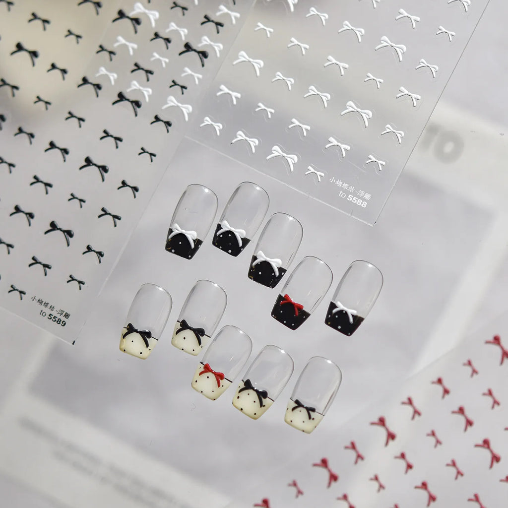 3D Embossed Bow Nail Stickers Coquette Ribbon Decals