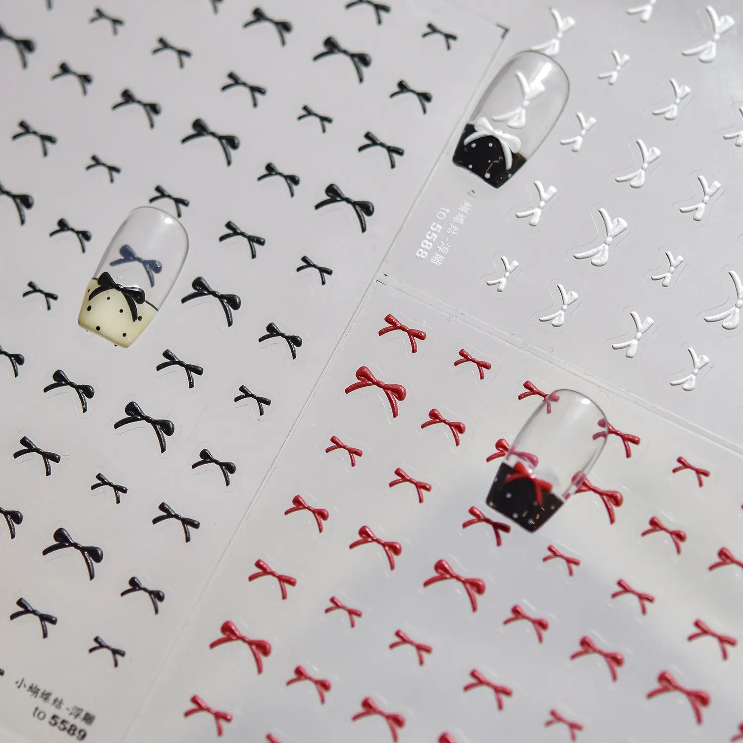 3D Embossed Bow Nail Stickers Coquette Ribbon Decals