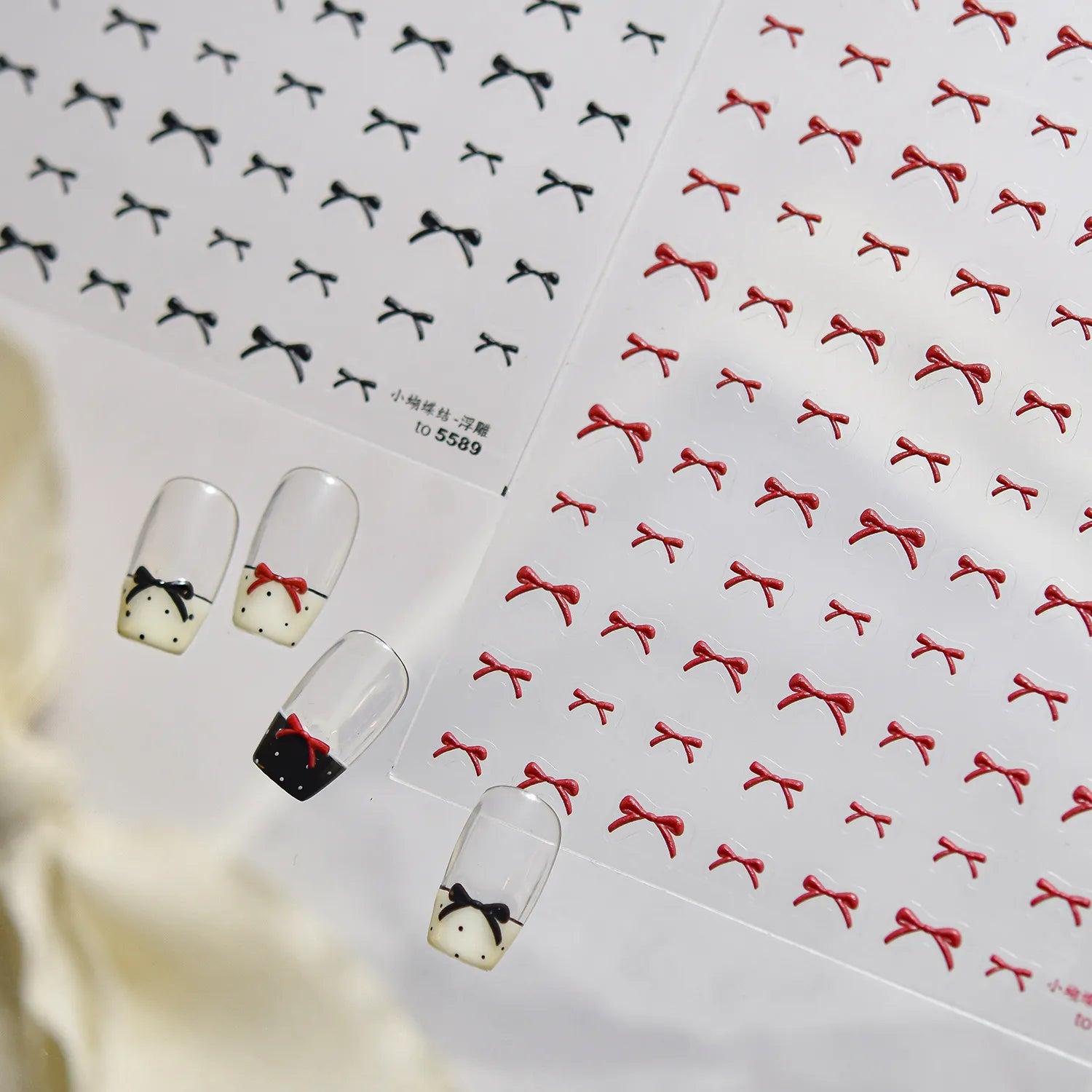 3D Embossed Bow Nail Stickers Coquette Ribbon Decals