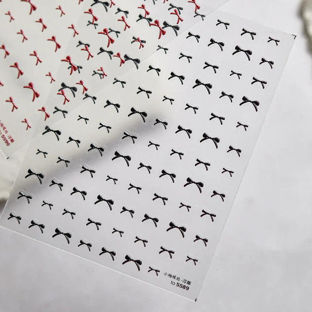 3D Embossed Bow Nail Stickers Coquette Ribbon Decals