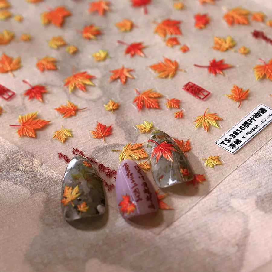 3D Embossed Fall Maple Leaf Nail Stickers - Thanksgiving Nail Art Decals 3816
