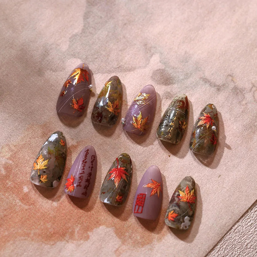 3D Embossed Fall Maple Leaf Nail Stickers - Thanksgiving Nail Art Decals 3816
