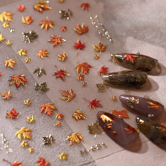 3D Embossed Fall Maple Leaf Nail Stickers - Thanksgiving Nail Art Decals 681
