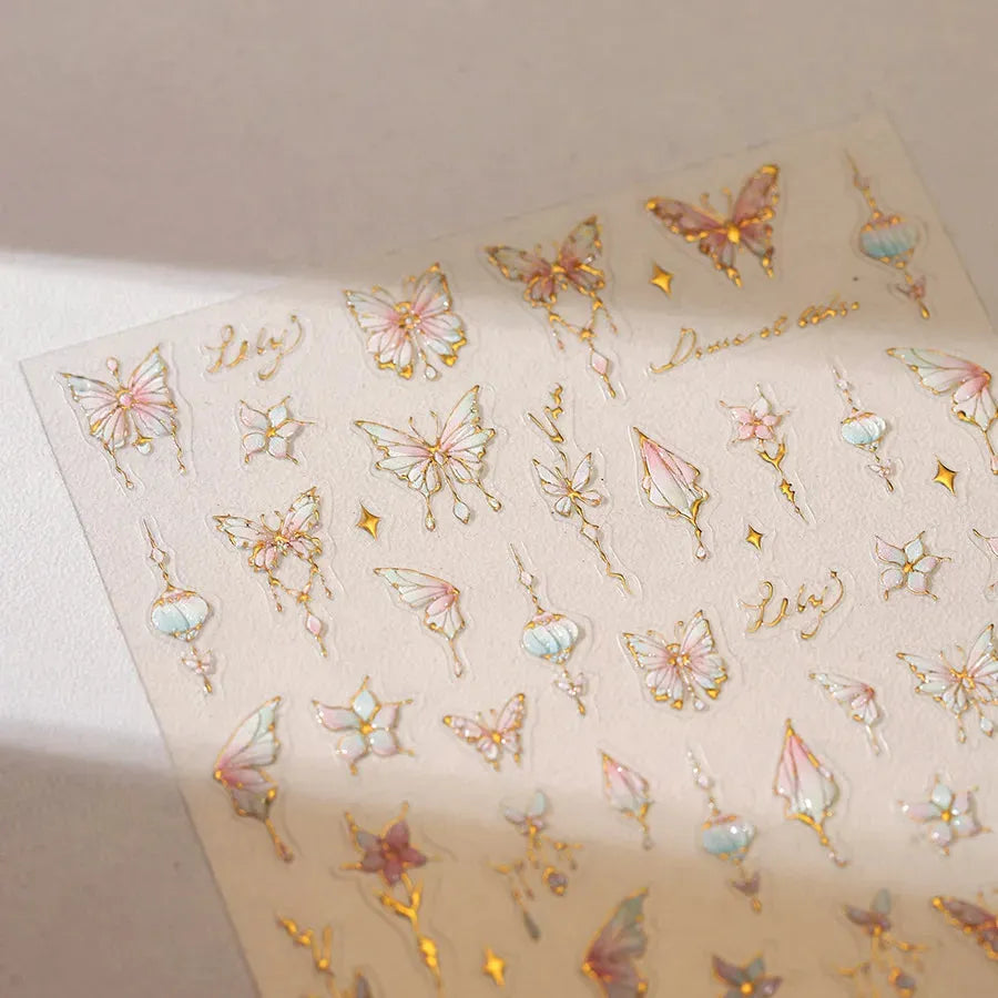 3D Fairy Butterfly Nail Stickers – Ultra-Thin Gold Wings Nail Art Decals M879