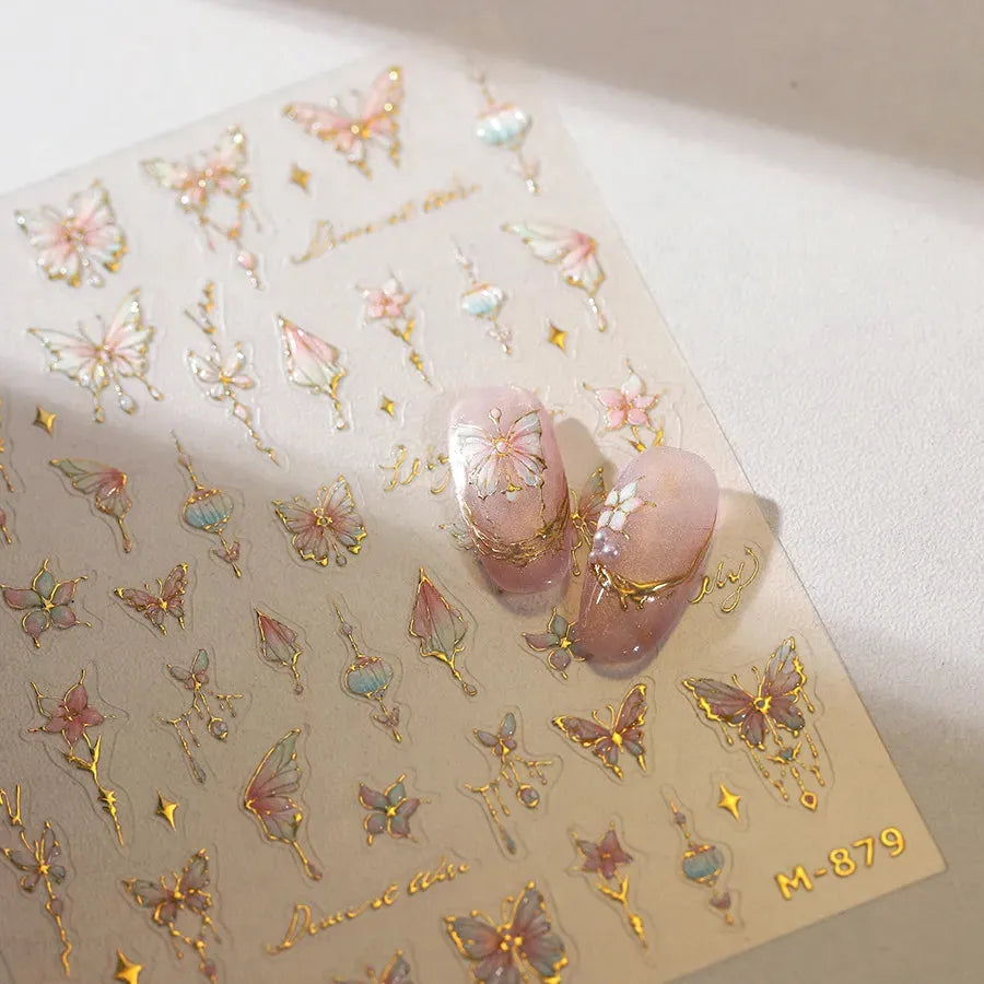 3D Fairy Butterfly Nail Stickers – Ultra-Thin Gold Wings Nail Art Decals M879
