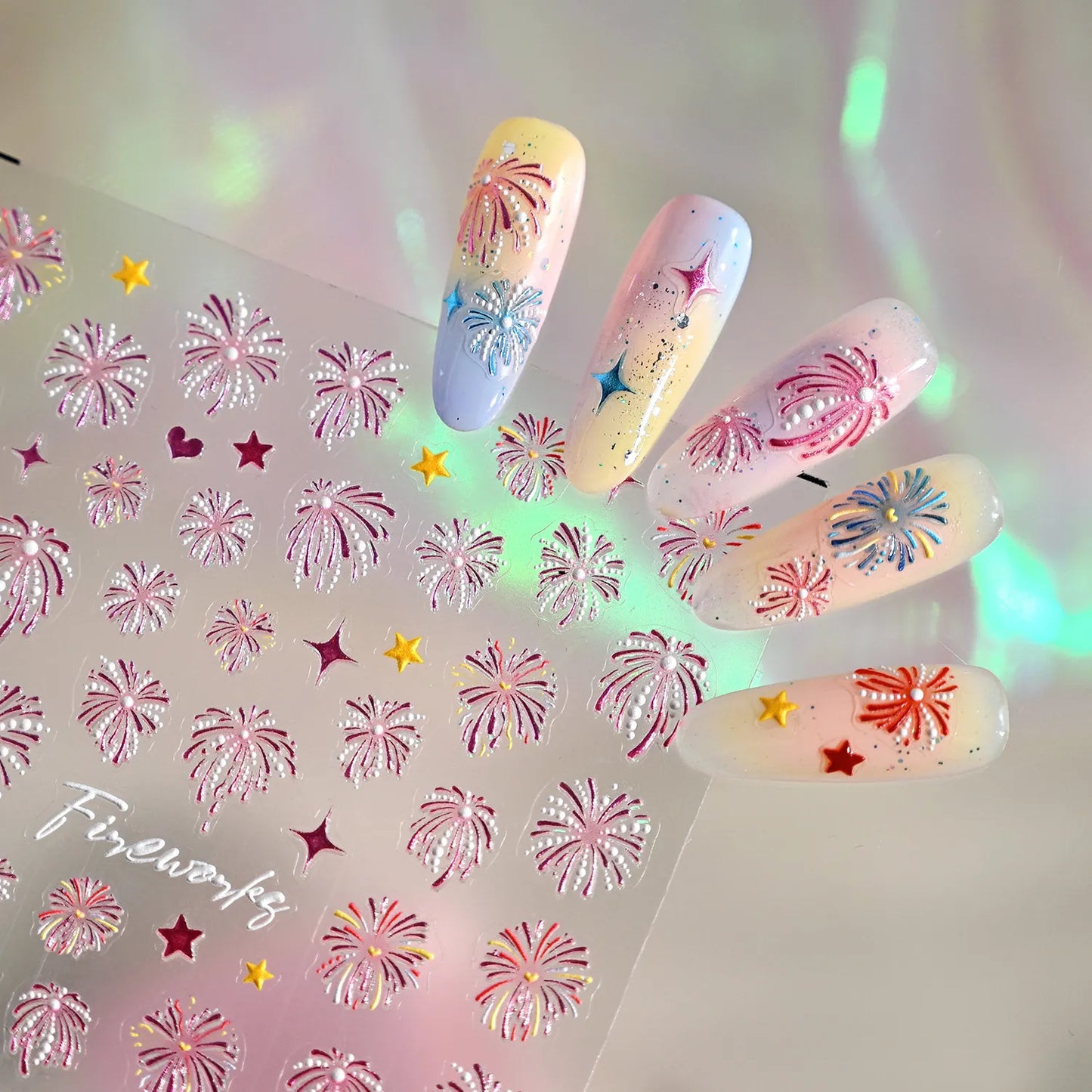3D Fireworks Nail Stickers - New Year's Eve & Celebration Party Nail Art Decals M930