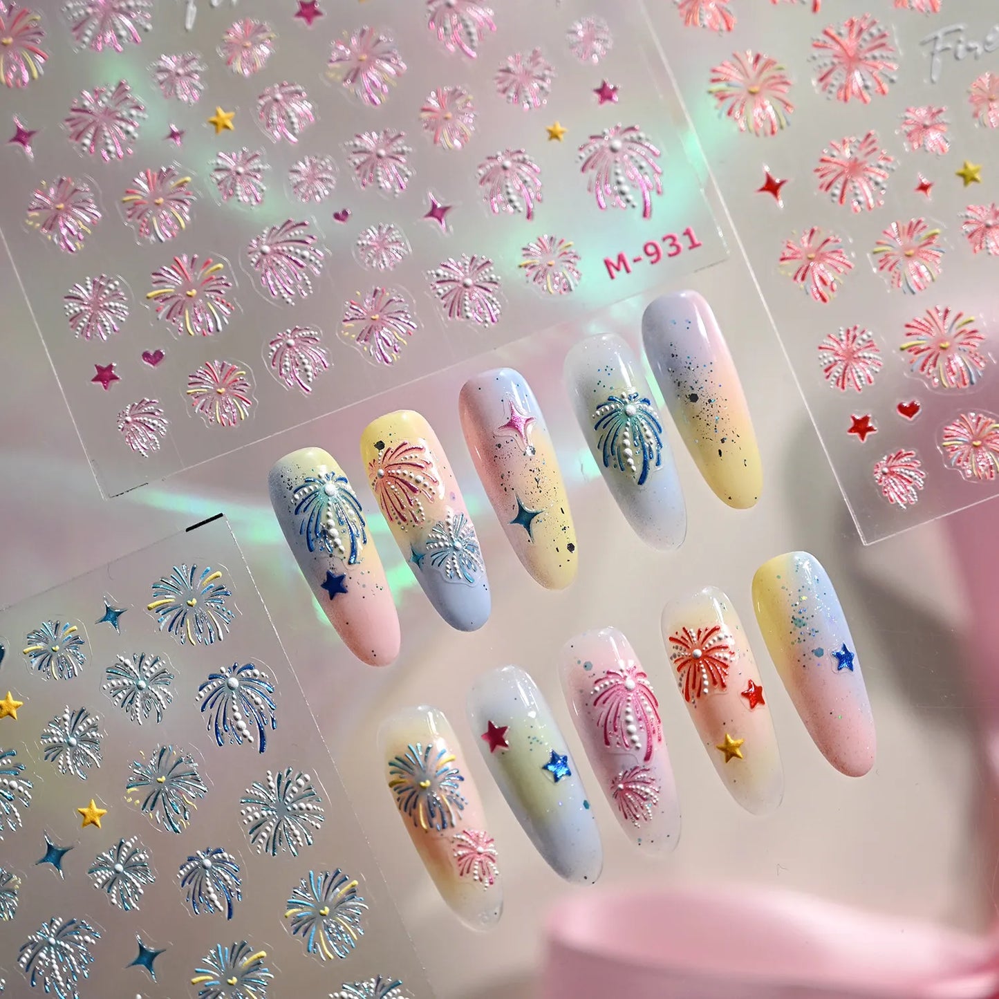 3D Fireworks Nail Stickers - New Year's Eve & Celebration Party Nail Art Decals M930