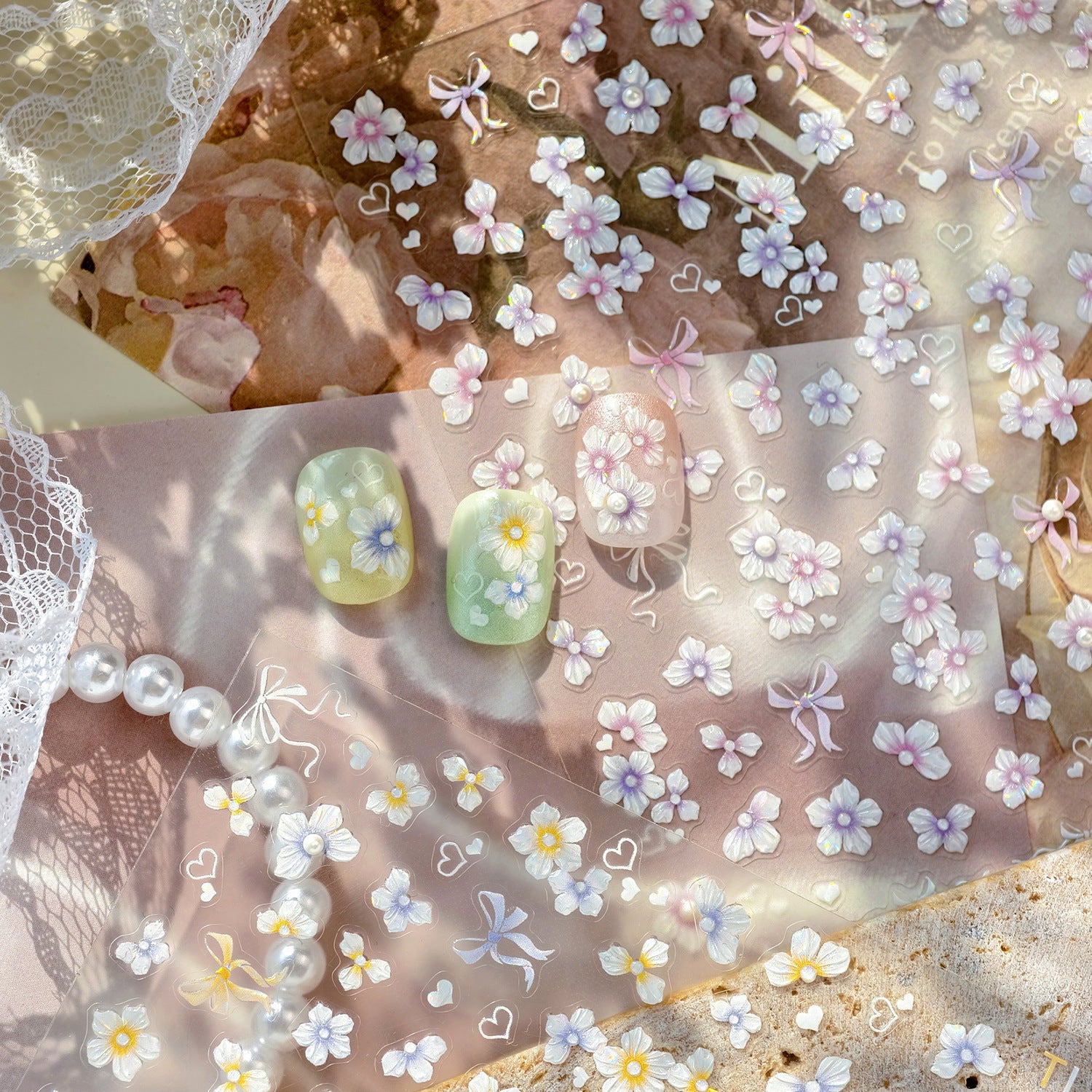 3D Floral & Bow Coquette Nail Stickers