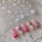3D Flower Nail Art Stickers Adhesive White Floral Sticker Decals MN249