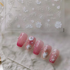 3D Flower Nail Art Stickers Adhesive White Floral Sticker Decals MN249
