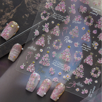 3D French Vintage Rose & Daisy Nail Stickers - Floral Wreath Decals 6142
