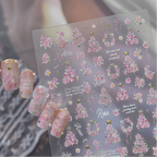 3D French Vintage Rose & Daisy Nail Stickers - Floral Wreath Decals 6142