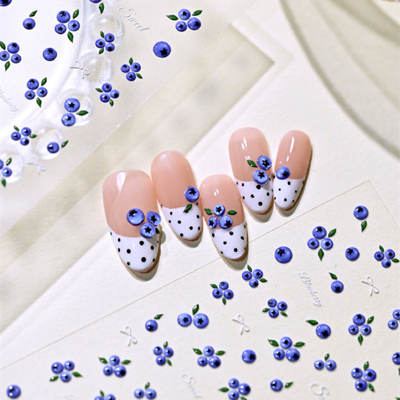 3D Fruit & Drink Nail Stickers | Summer Blueberry & Cocktail Jelly Decals