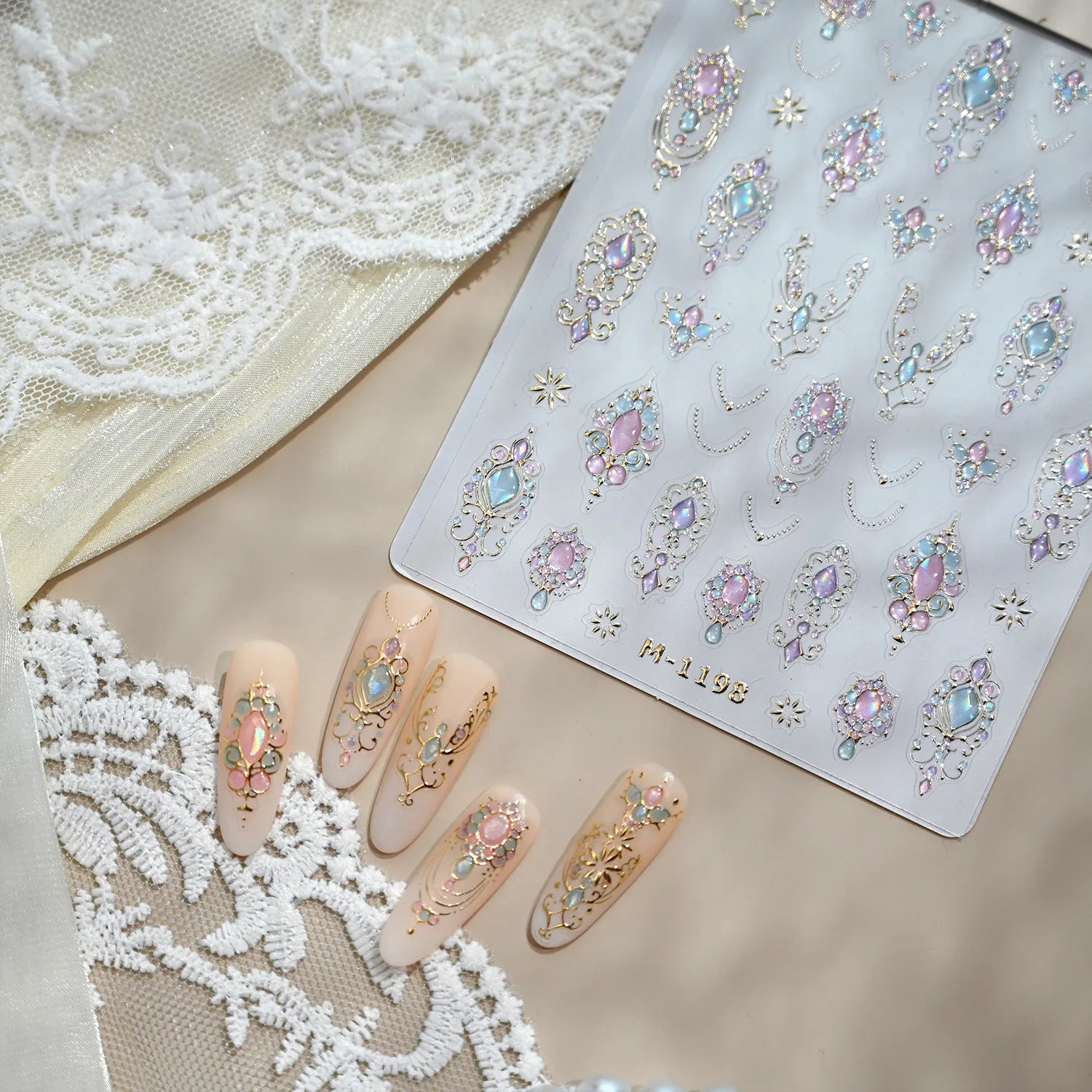 3D Gemstone Nail Stickers - Baroque Jewelry Decals for Luxury Manicure M1198