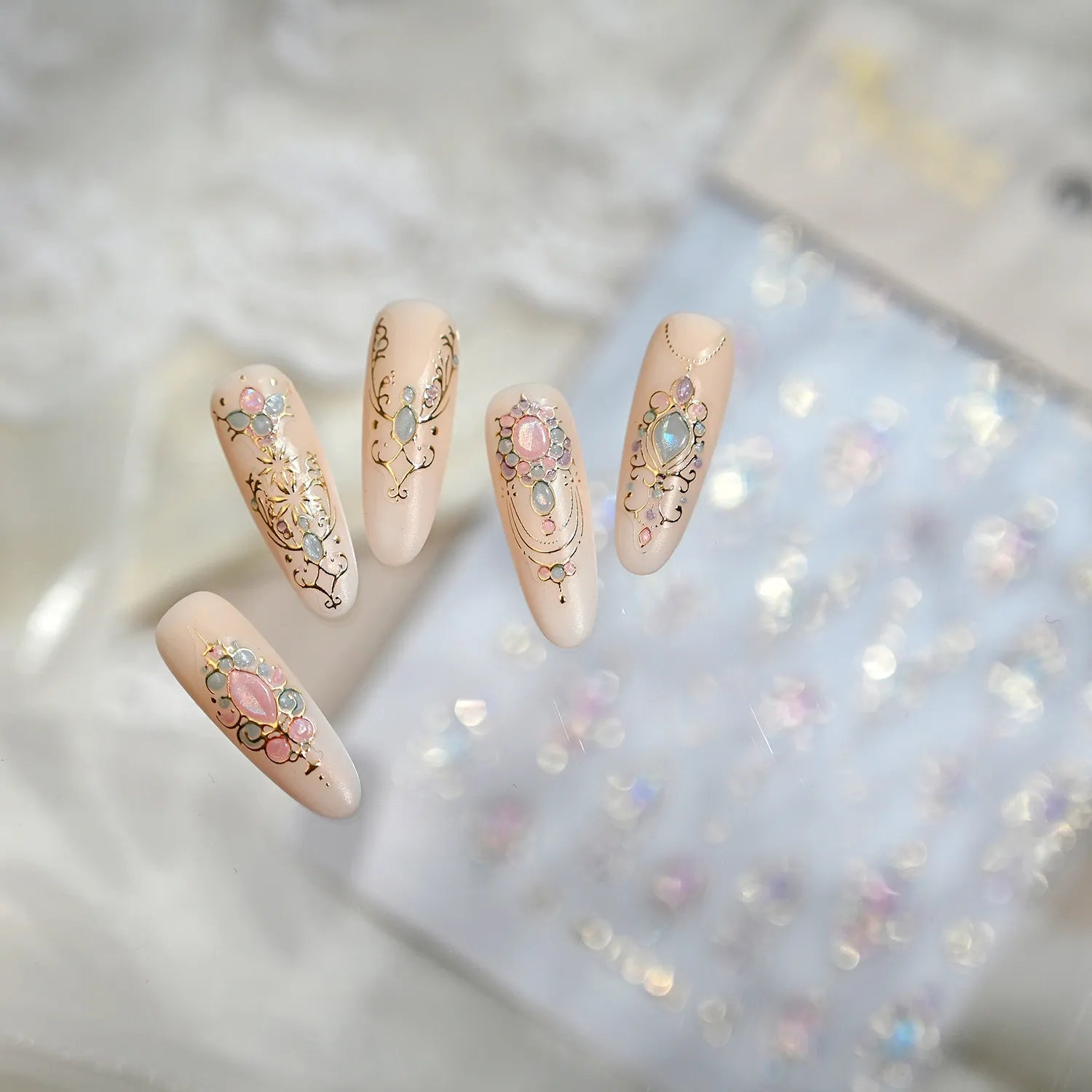 3D Gemstone Nail Stickers - Baroque Jewelry Decals for Luxury Manicure M1198