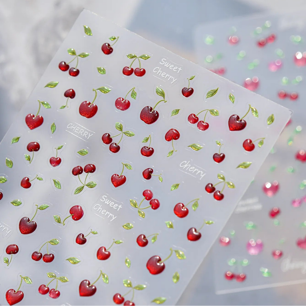 3D Glitter Cherry Jelly Nail Stickers 