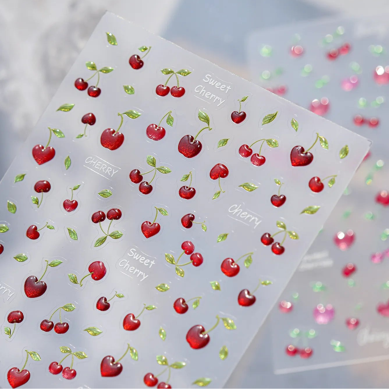 3D Glitter Cherry Jelly Nail Stickers 