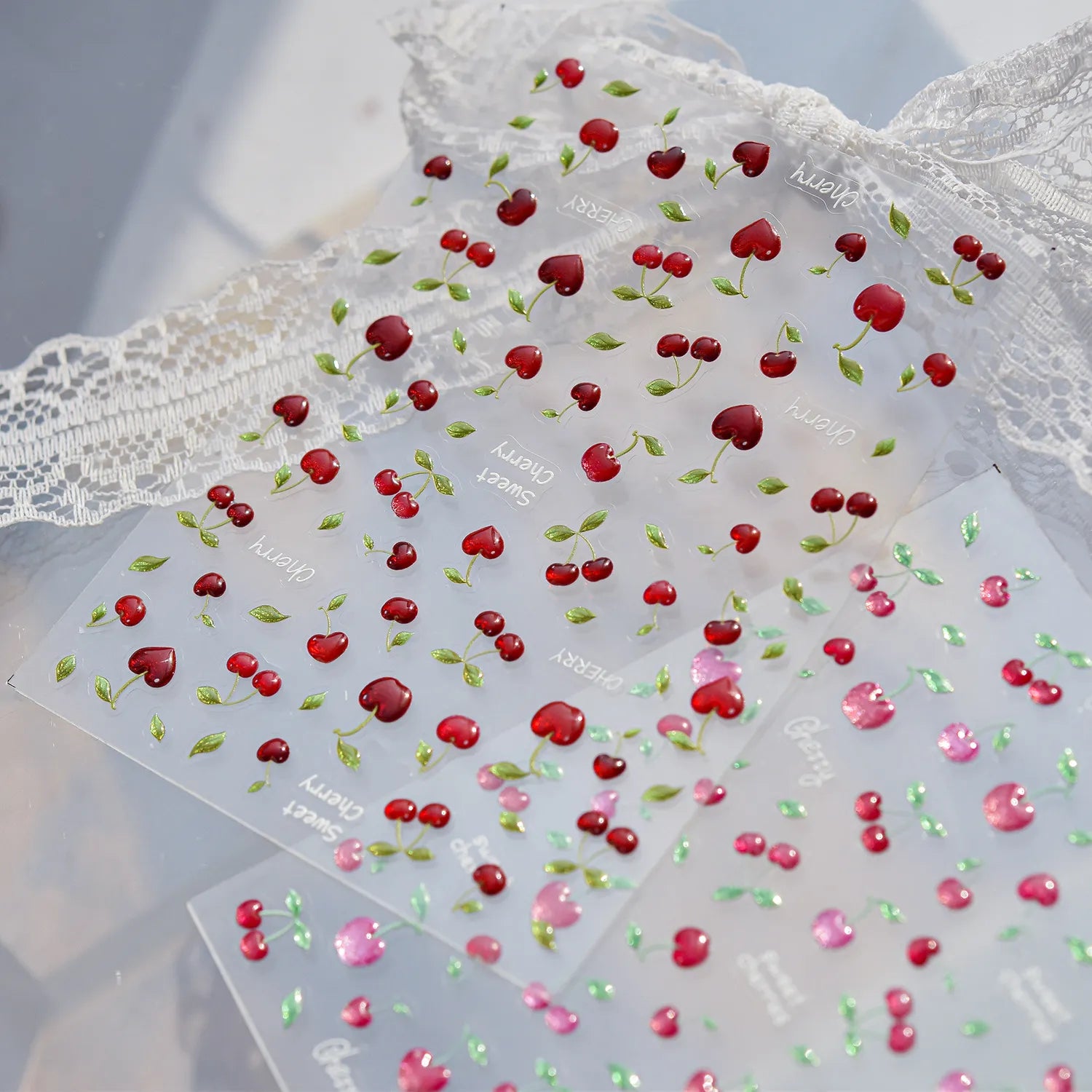 3D Glitter Cherry Jelly Nail Stickers 