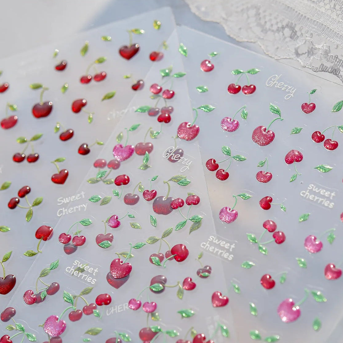 3D Glitter Cherry Jelly Nail Stickers 