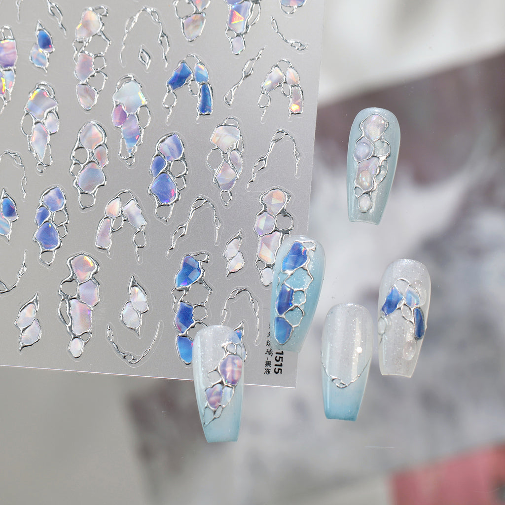 3D Gold Baroque & Opal Aura Celestial Nail Art Stickers 